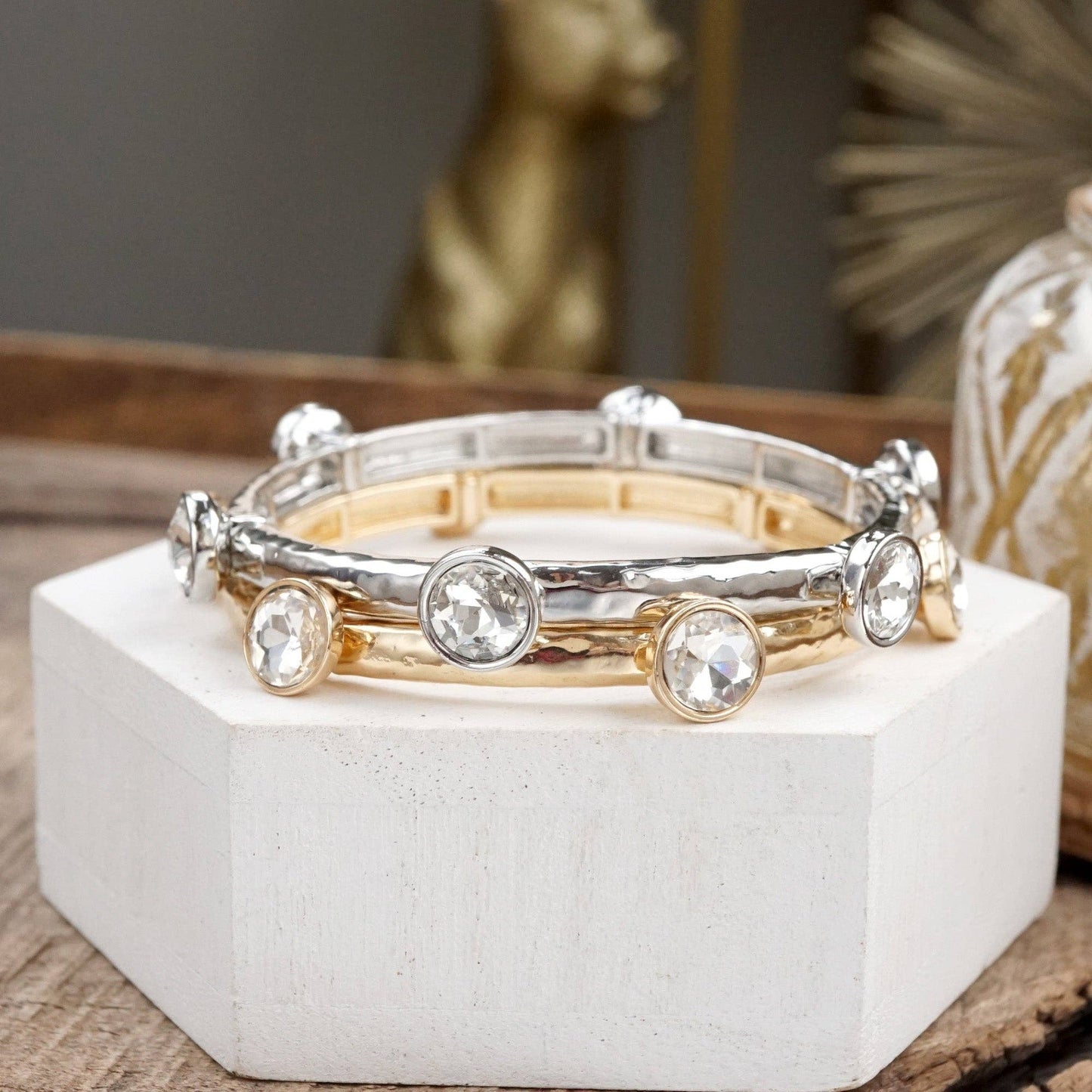 PennyLine inc - Sparkly clear crystals bangle in Gold Or Silver Tone: Gold Tone