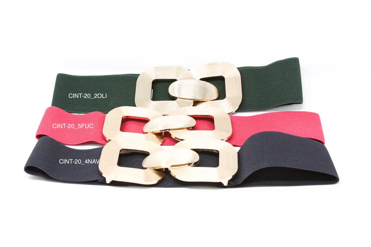 German Fuentes Handbags - CINT-20 METAL BUCKLE STRETCH BELT: BLACK