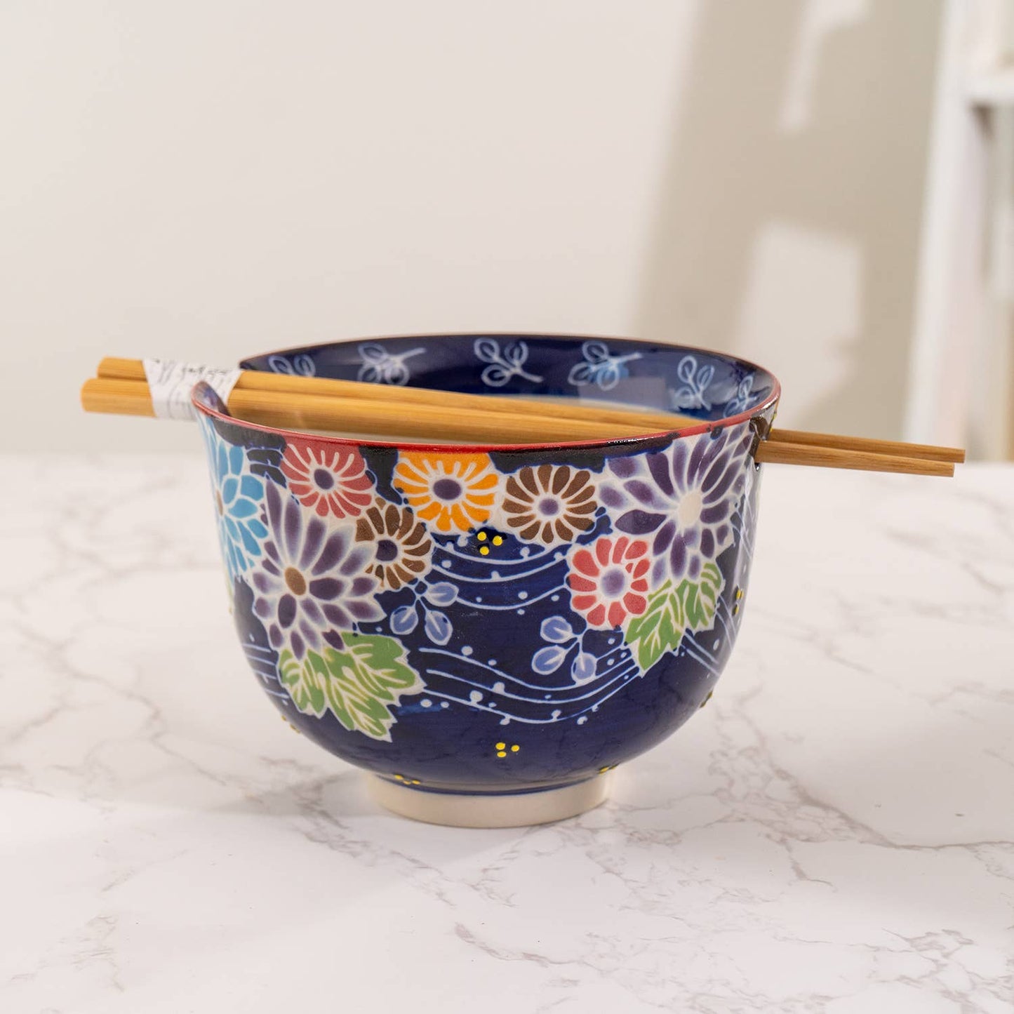 Urban Tokyo - Flora Mix Design 18oz 5.25"D Bowl With Chopsticks Set