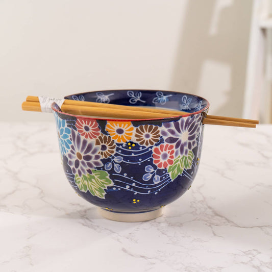 Urban Tokyo - Flora Mix Design 18oz 5.25"D Bowl With Chopsticks Set