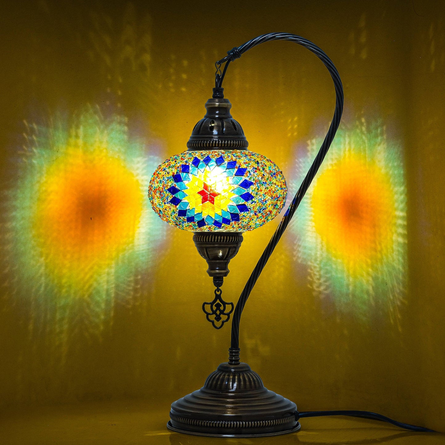Mozaist LLC - Mozaist Handmade Turkish Mosaic Swan Table Lamp Rainbow