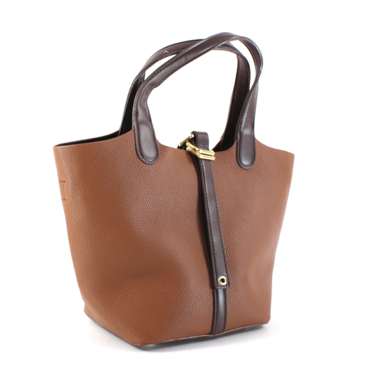Pretty Persuasions - P22145 Buckle Décor Small Tote Crossbody Bag: Brown