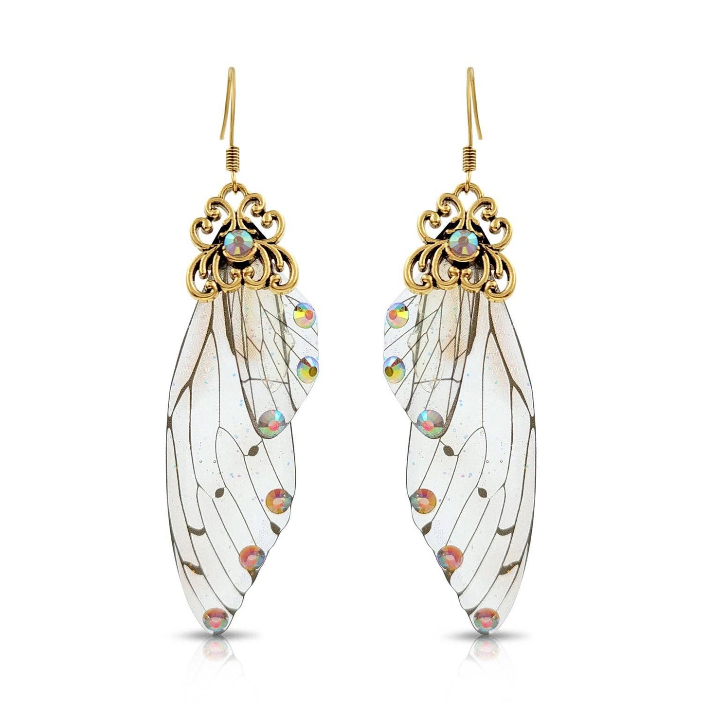 BESHEEK JEWELRY - BeSheek Antique Gold Clear Resin Butterfly Wings: Title