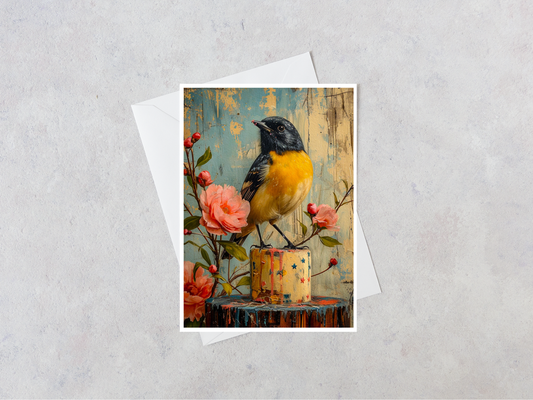 Salty Alyce -  Black And Yellow Bird  On Cake Blank Card 100AS