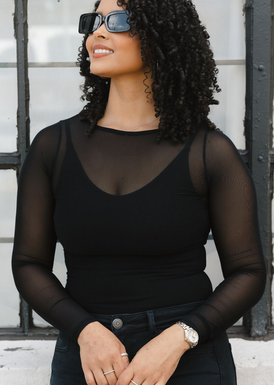 ELIETIAN - Sheer Long Sleeve Top: Regular