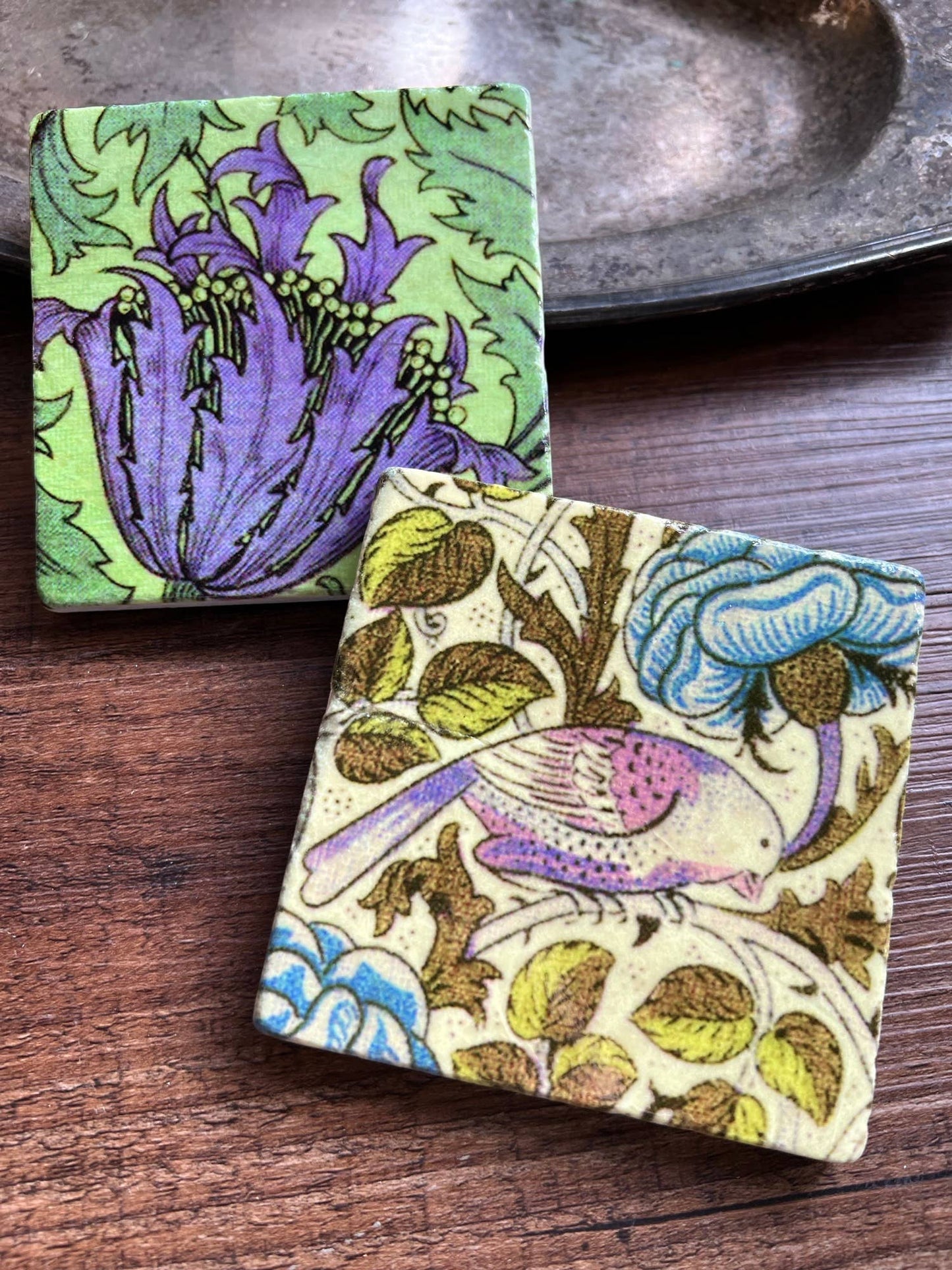 The Painted Lily - Purple Spring Floral stone coasters - case of four