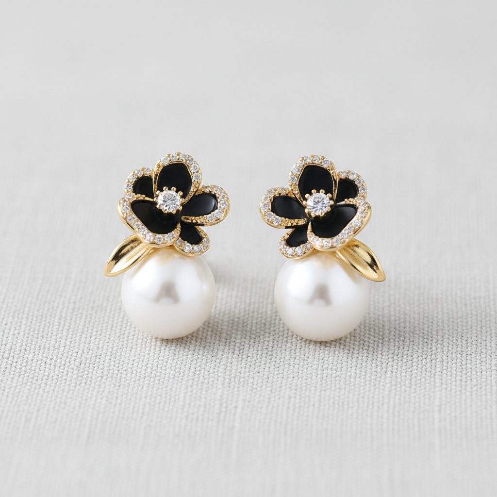 camilla dovey - Black Rose Pearl Zircon Earrings