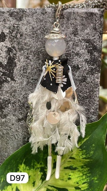 Pretty Persuasions - N23188G Stone Adorned French Doll Stainless Steel Necklace: 11 SL/WHT Feathers