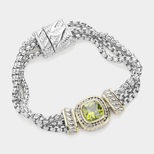 Sensibling Corp. - Square CZ Stone Magnetic Bracelet: Olive Green