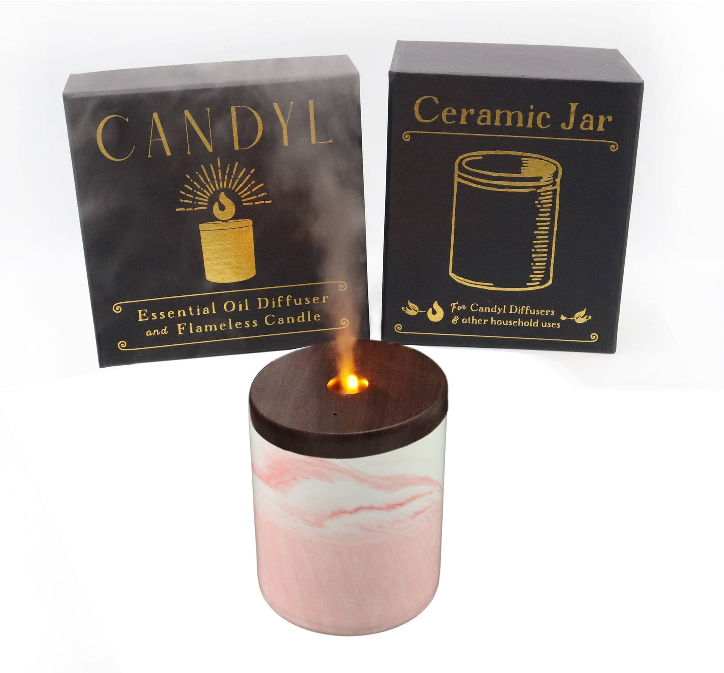 Candyl - Candyl Candle Diffuser with Rechargeable Battery: Blue-Grey Stone Jar, Light Wood Top