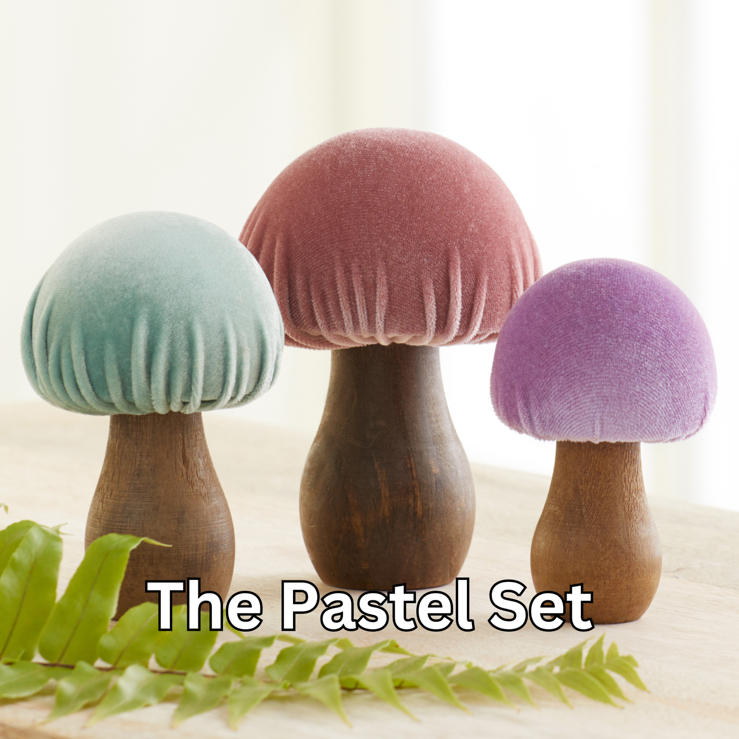 Your Heart's Content - Mushroom Velvet Sets All Season Decor, Nature Lover Gift: Velvet Pastel Set of 3