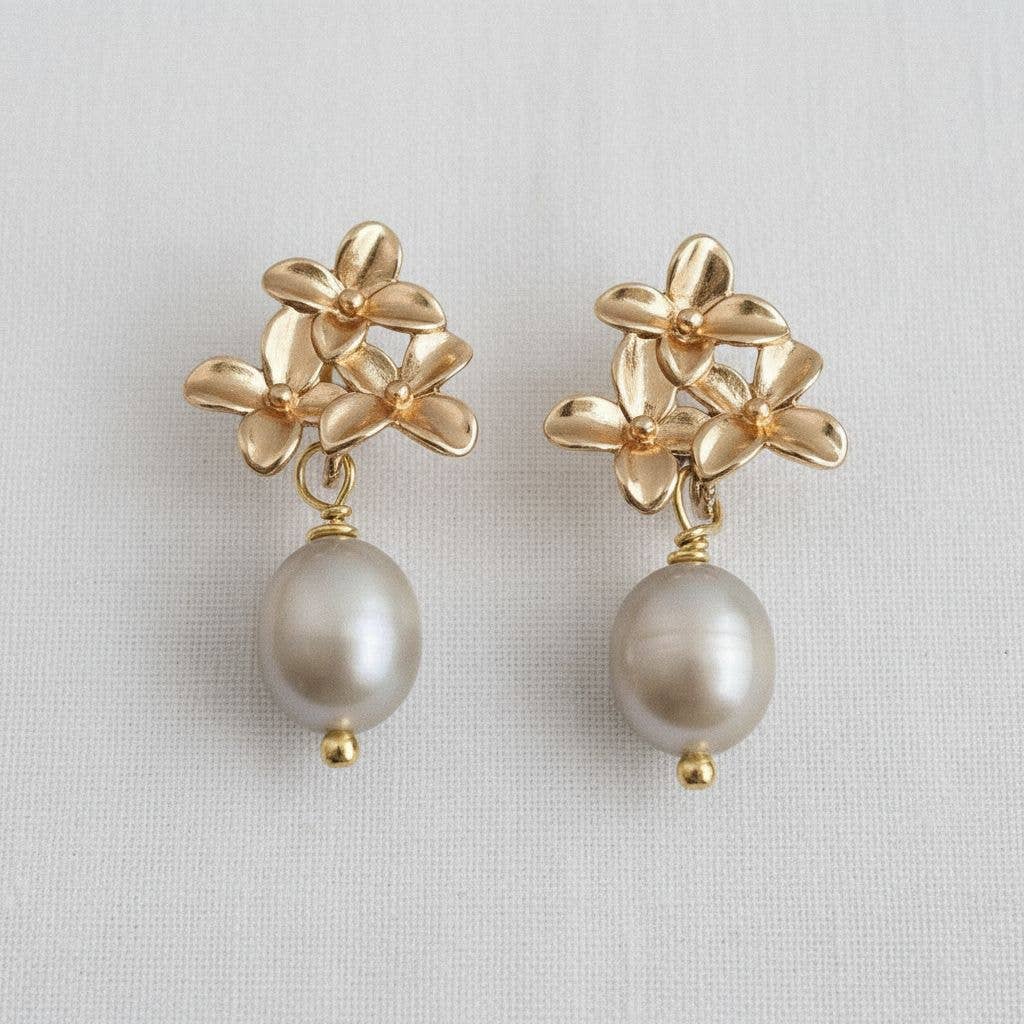 Ellemadera - Baroque-Inspired Floral Pearl Drop Earrings