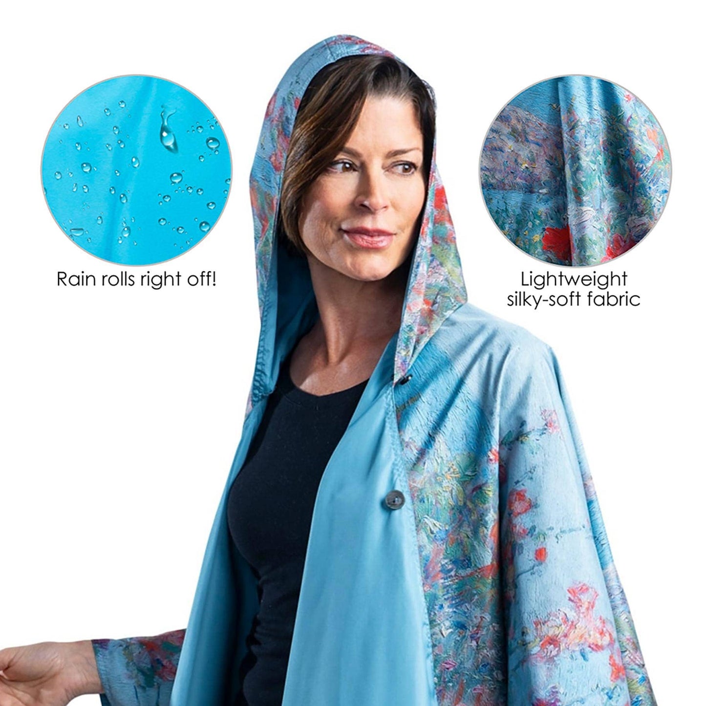 RainCaper - Hassam "Celia's Garden" Reversible Rain Cape Poncho – Lightweight Hooded Wrap for Women