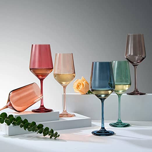 The Wine Savant /  Khen Glassware - Colored Wine Glasses Pastel Large 6 Set Colors Crystal Glass