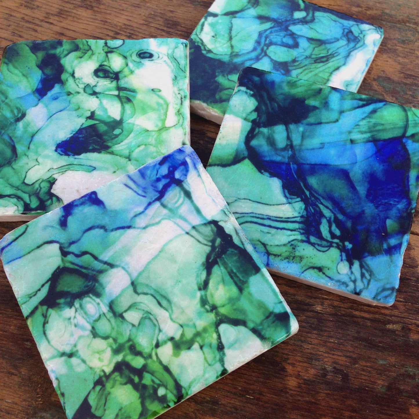 The Painted Lily - Ocean Blues stone coasters - case of 4
