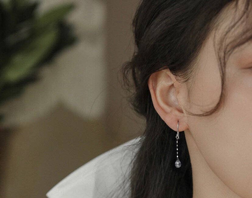 Haengseongworkshop - 5mm/8mm Elegant Surgical Steel Small Chain Cubic Zirconia Earrings Dangle Drop: 0.8 CZ