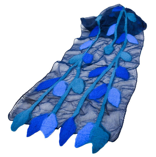 BNB Crafts Inc. - Royal Blue Leave Felted Chiffon Scarves