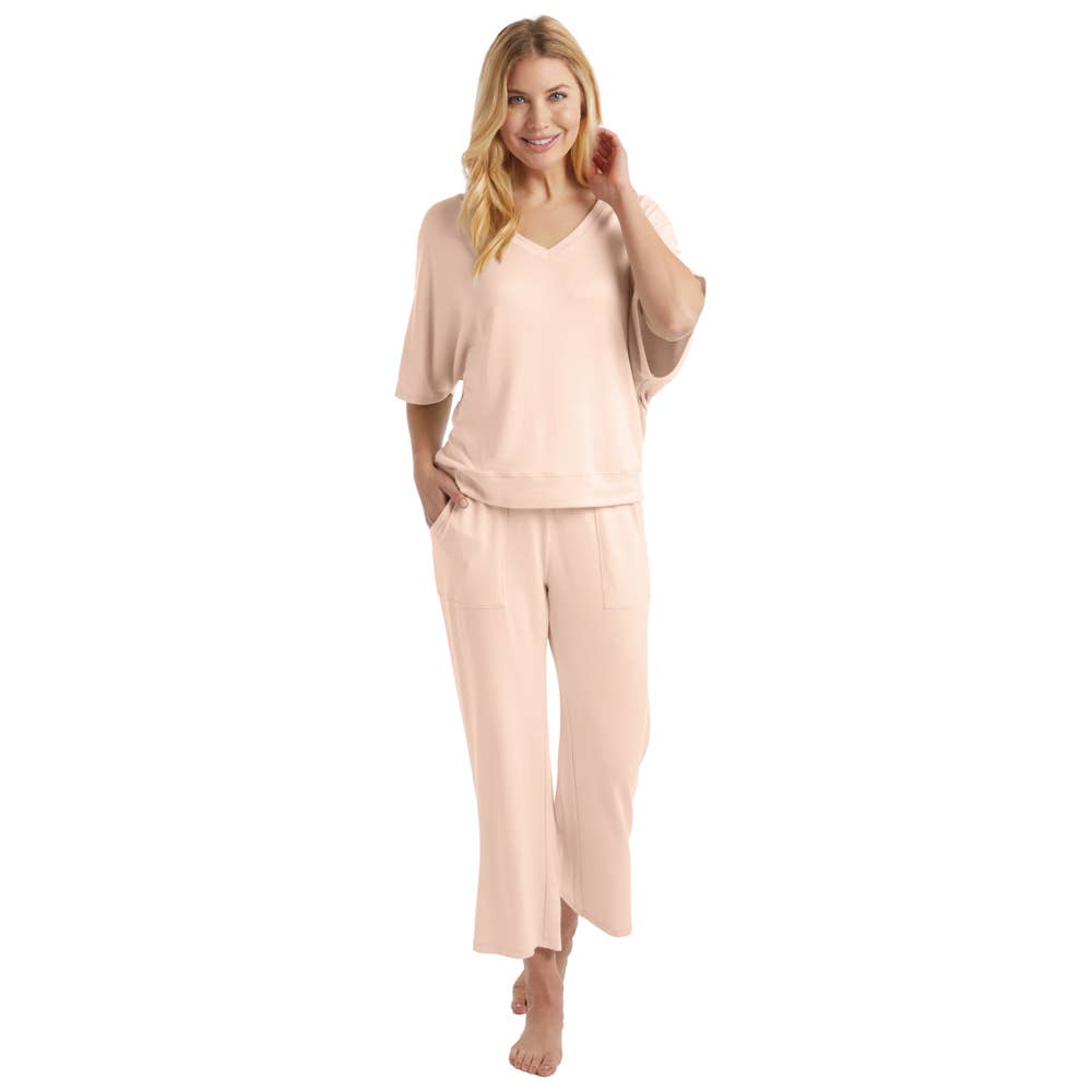 Softies - Dream Relaxed V-neck with Capri Lounge Set: Blush Pink / L