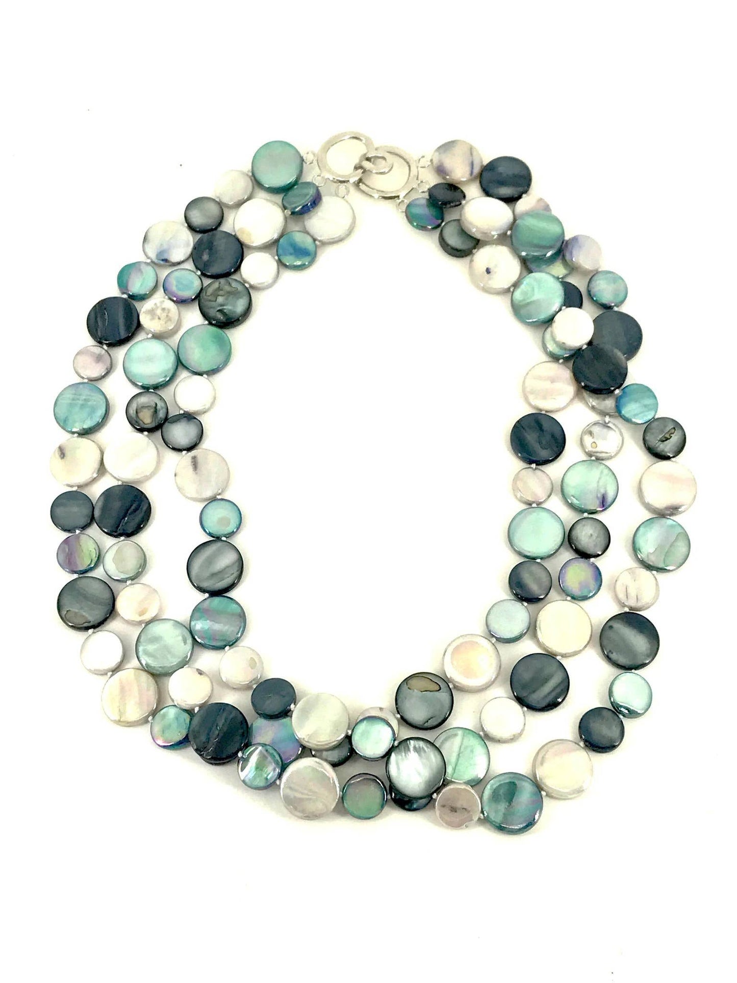 Sea Lily - 252016 - Turq, Gray, Black 3 Strand MOP Necklace