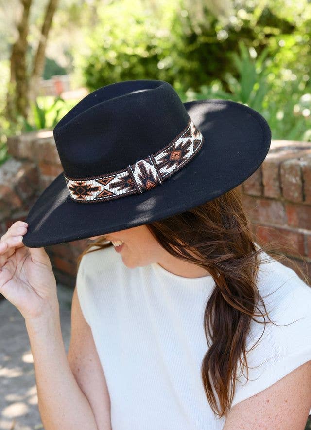 Caroline Hill - Pricilla Aztec Band Hat BLACK: Default