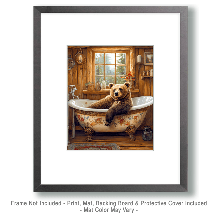 Mowbi - Bear in Tub - Bathroom Wall Art Prints – 8″x10″ Artwork for 11″x14″ Frame