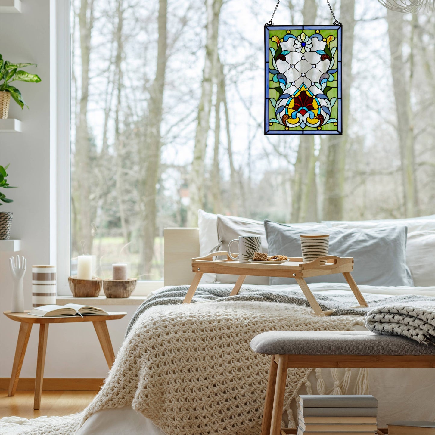 River of Goods - 19"H Alice Flower and Vine Stained Glass Window Panel