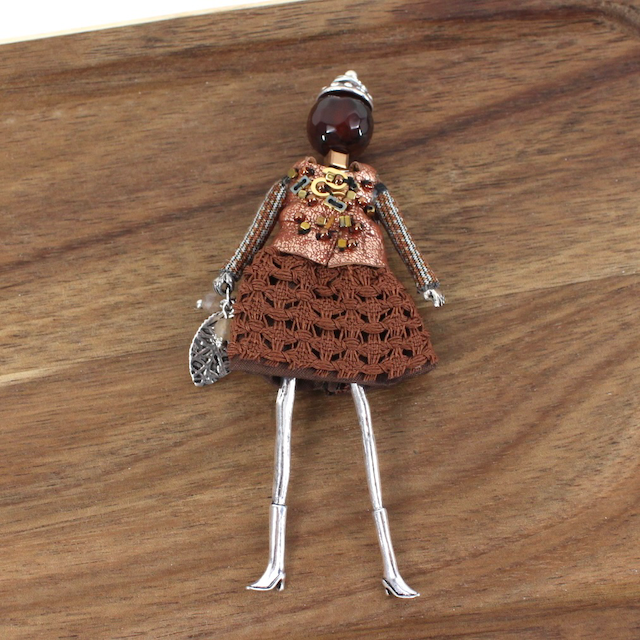 Pretty Persuasions - B24109B Stone Adorned French Doll Stainless Steel Brooch: 01 SL/Denim Star Suit