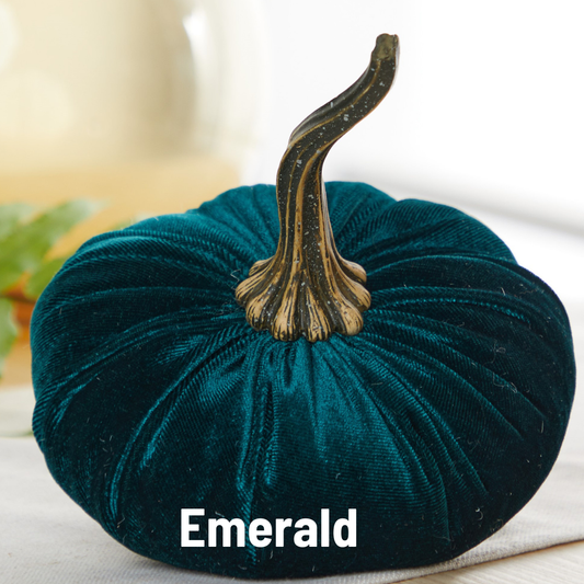 Your Heart's Content - Pumpkin Large Velvet, Fall Decor, Shelf Sitter, Tablescape: Emerald