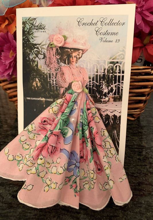MOMENTS IN THYME - Crochet Costume Lady in Pink Keepsake Hankie Card