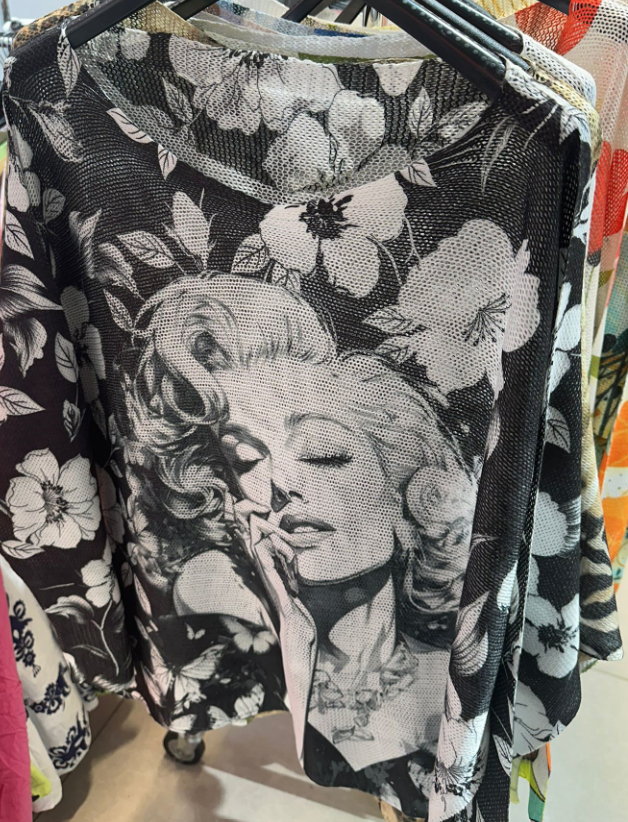 LOOWIE -  CMAR Black White Marylin Round Neck Knit Printed Sweater