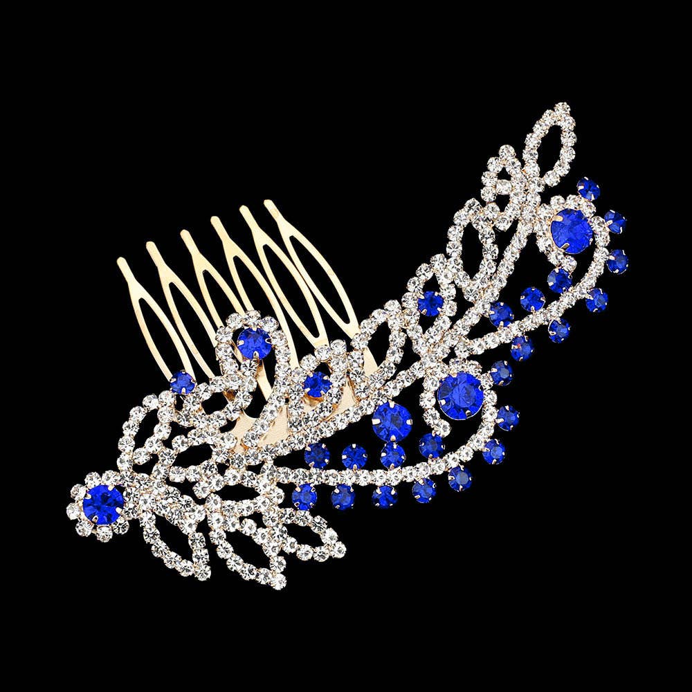 Sensibling Corp. - Round Stone Cluster Embellished Rhinestone Paved Hair Comb: AB,Gold