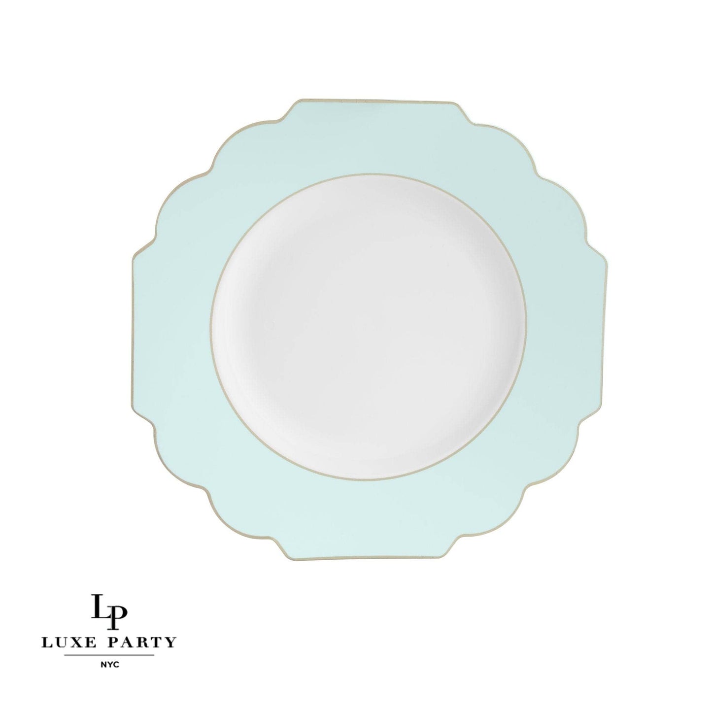 Luxe Party - Scalloped Mint • Gold Plastic Plates | 10 Pack: 10 Plastic Plates / 10.7" Dinner Plates