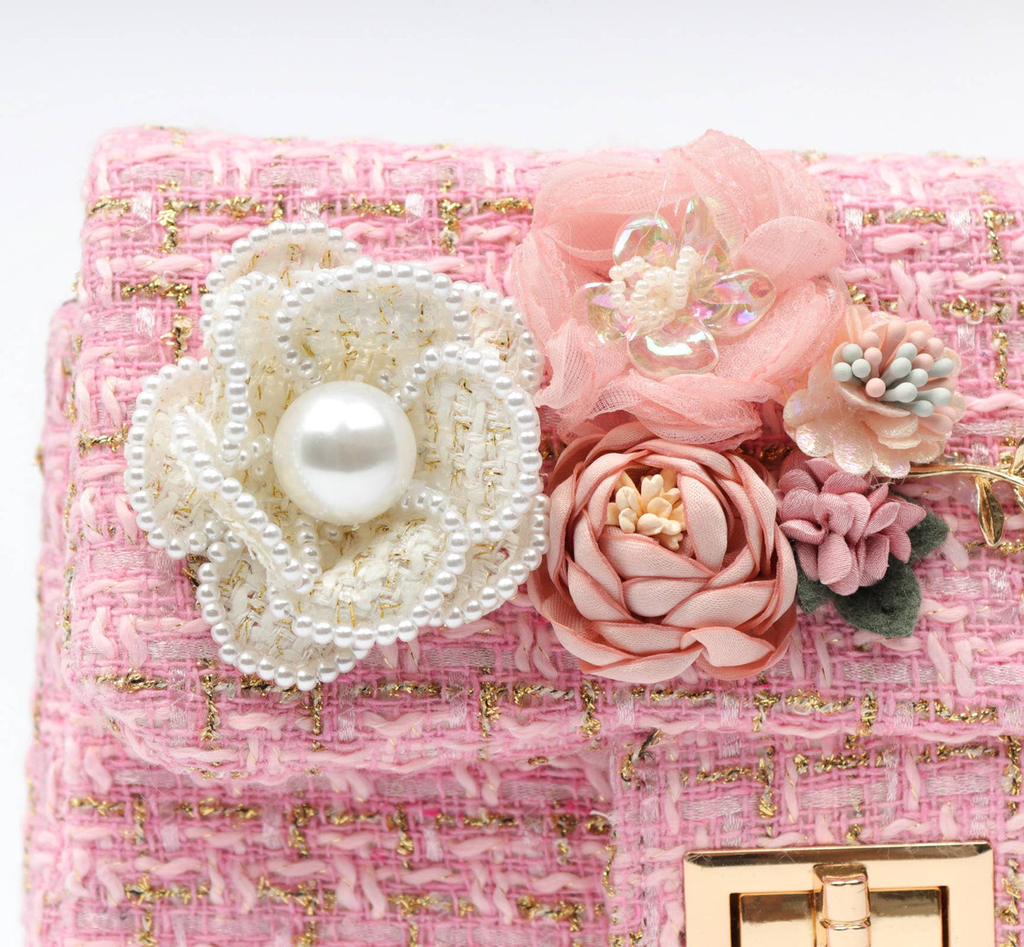 PEACH ACCESSORIES - CH3152 Jewelled tweed bag in Pink