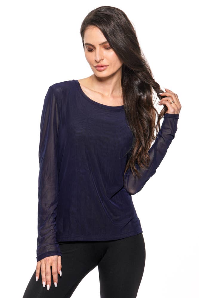 Adore - 90452-R2 – Sheer Mesh Long Sleeve Top (Navy): L