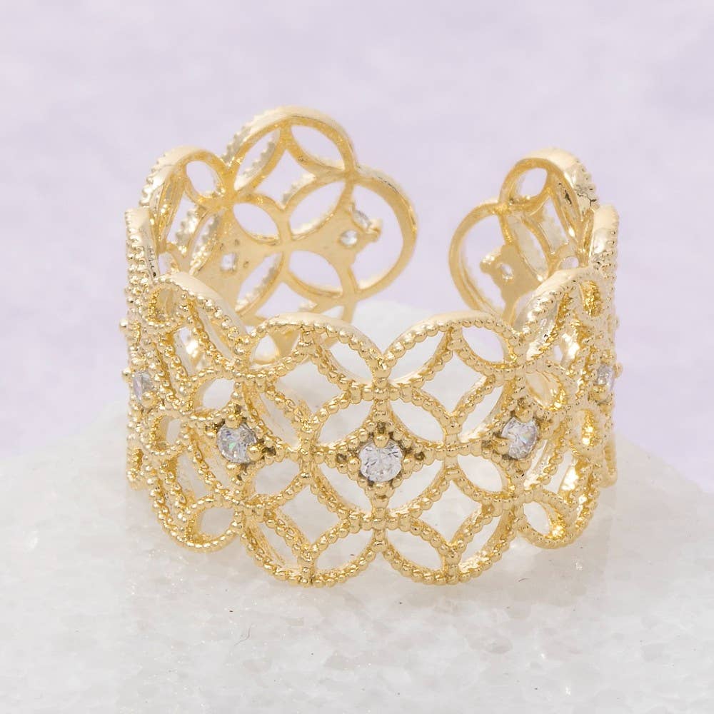 The Looks by Fame Accessories - Gold Dipped Cz Filigree Ring: G
