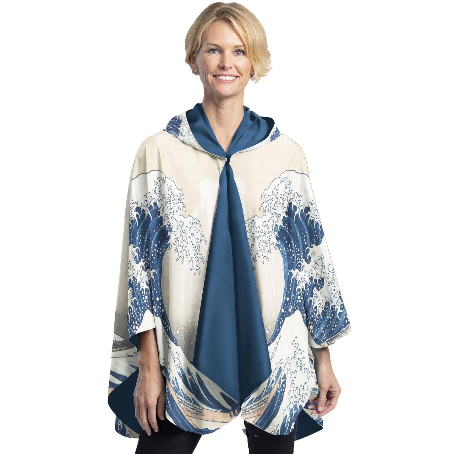 RainCaper - Hokusai The Great Wave Reversible Rain Cape Poncho – Lightweight Hooded Wrap