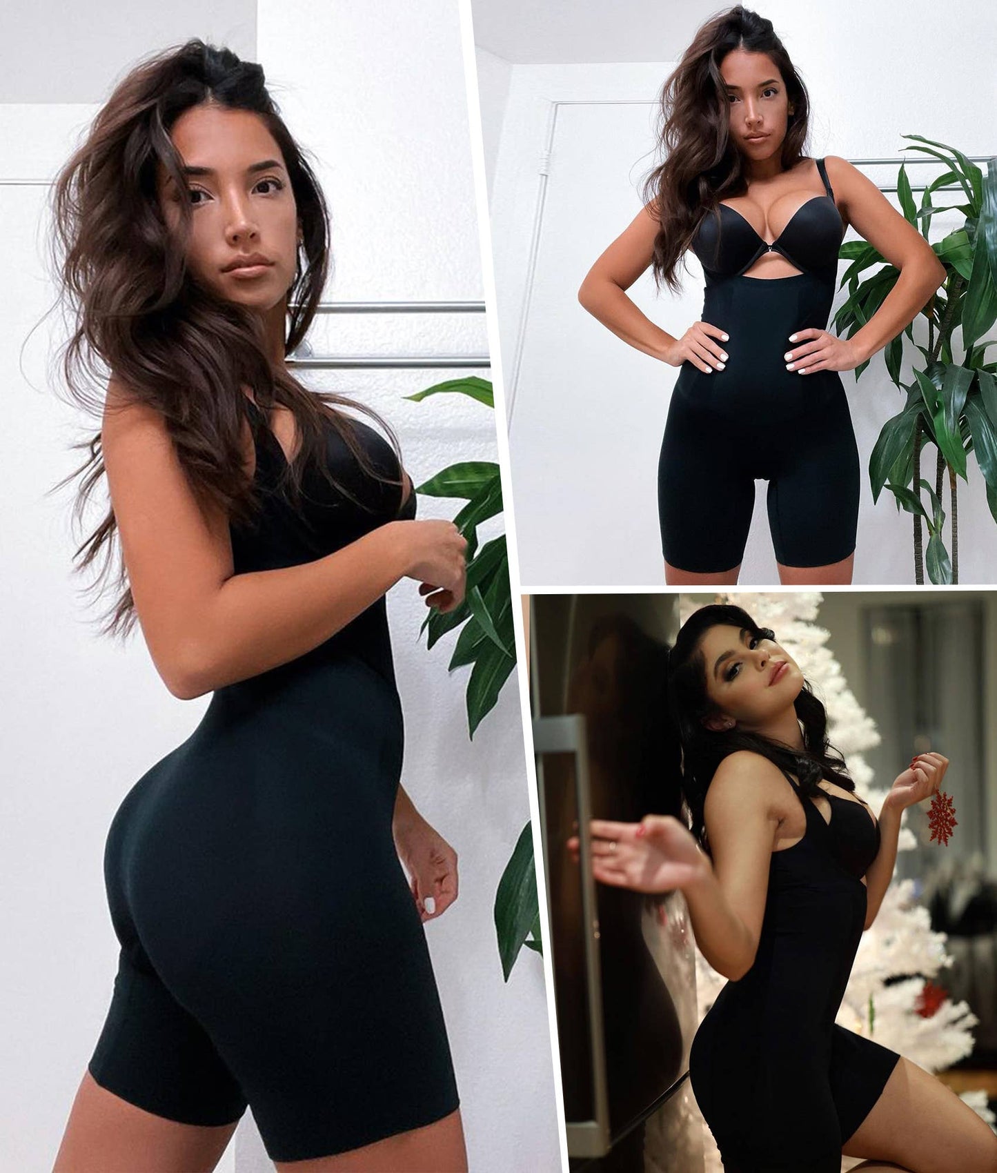 SHAPERX - SHAPERX Open-Bust Mid-Thigh Bodysuit shapewear: L / Black