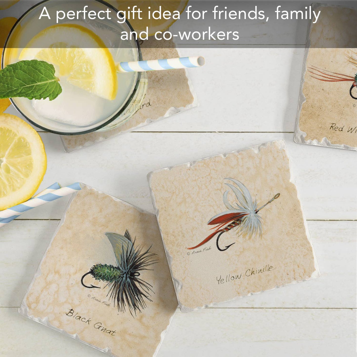 CounterArt/Highland Home/Thirstystone - "Fly Fishing Lures" 4 Pack Assorted Image Coaster Set