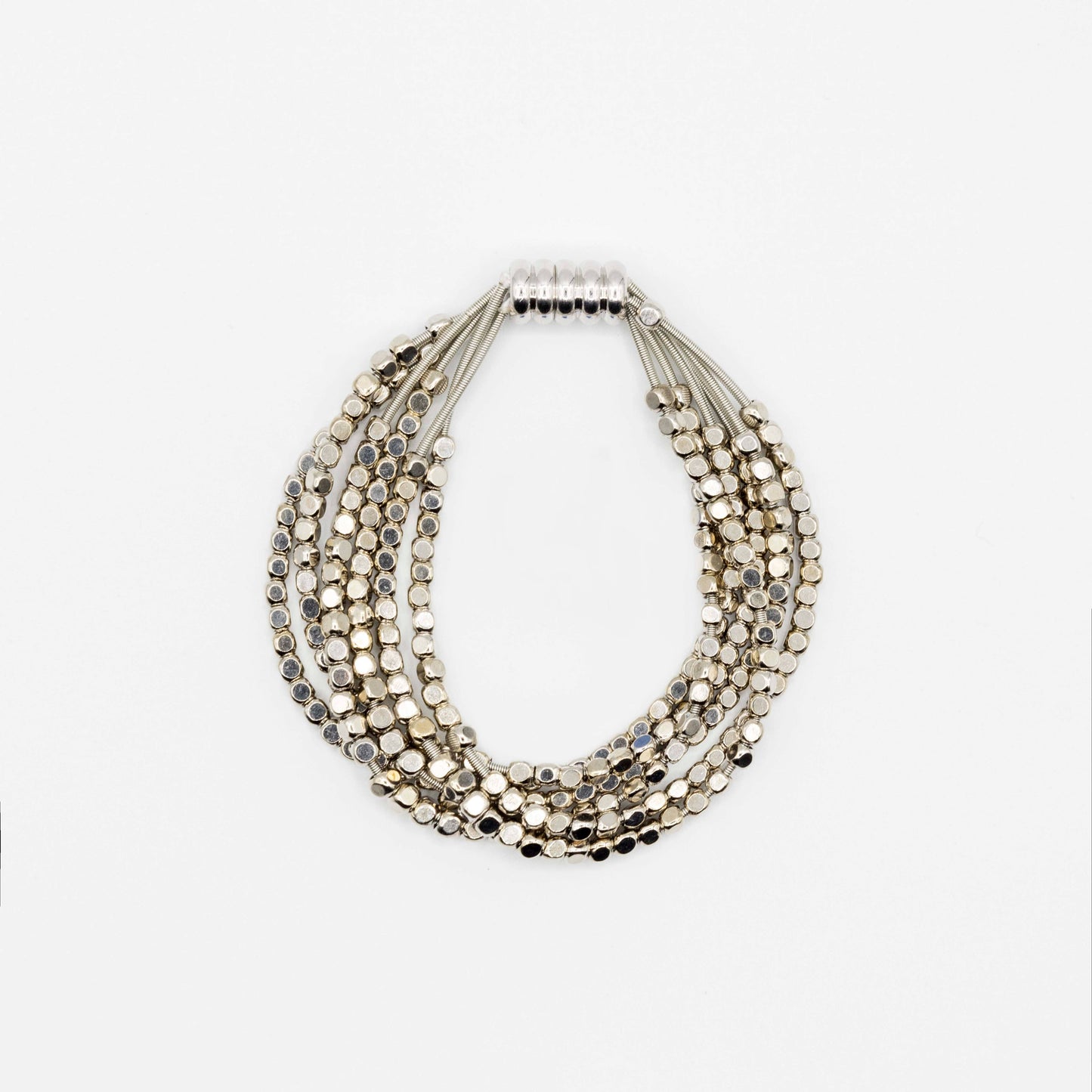 Sea Lily - S102B-BR 6 strand pw silver with silver and gold square bead