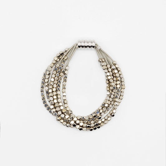 Sea Lily - S102B-BR 6 strand pw silver with silver and gold square bead