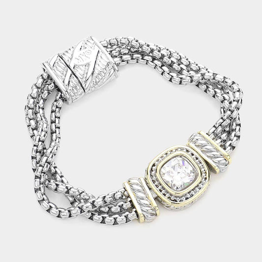 Sensibling Corp. - Square CZ Stone Magnetic Bracelet: Clear