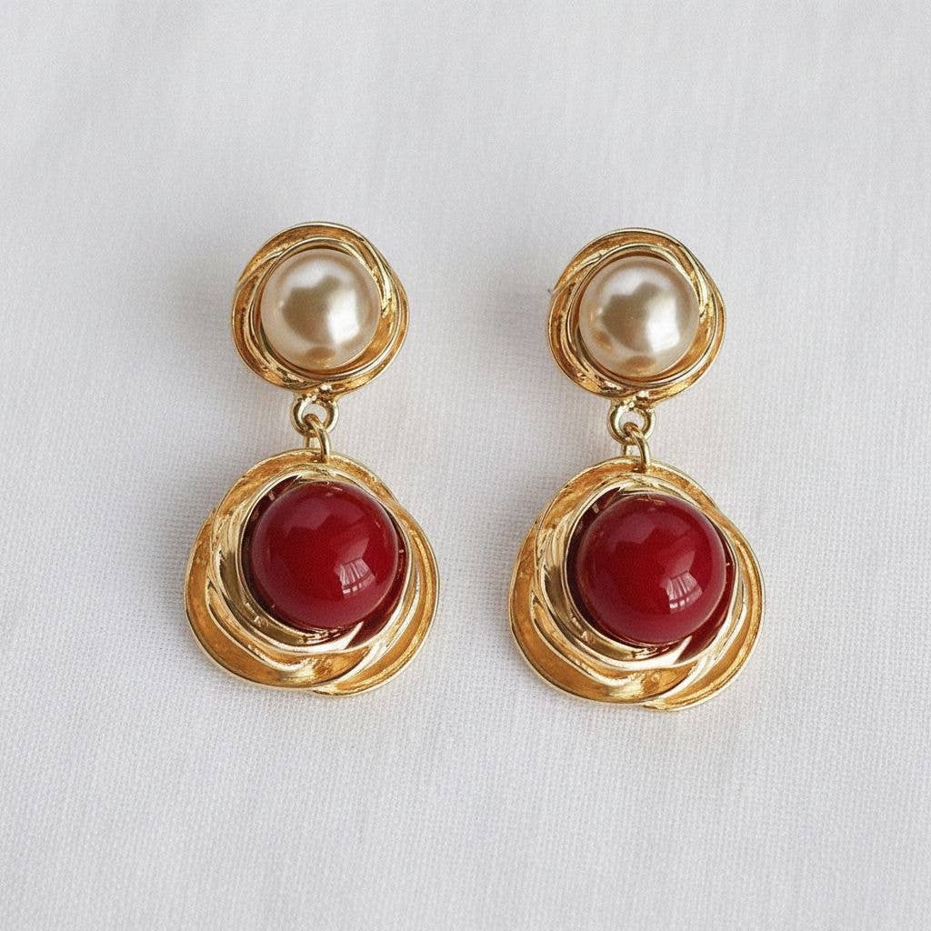 Ellemadera - Chic Geometric Champagne Rose Drop Earrings