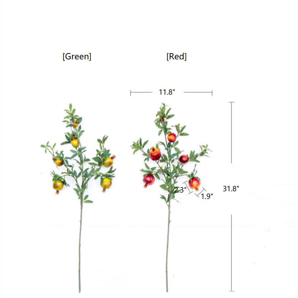 Rustic Reach - Big Fruit Faux Pomegranate Stem 32" Tall: Red / One Stem