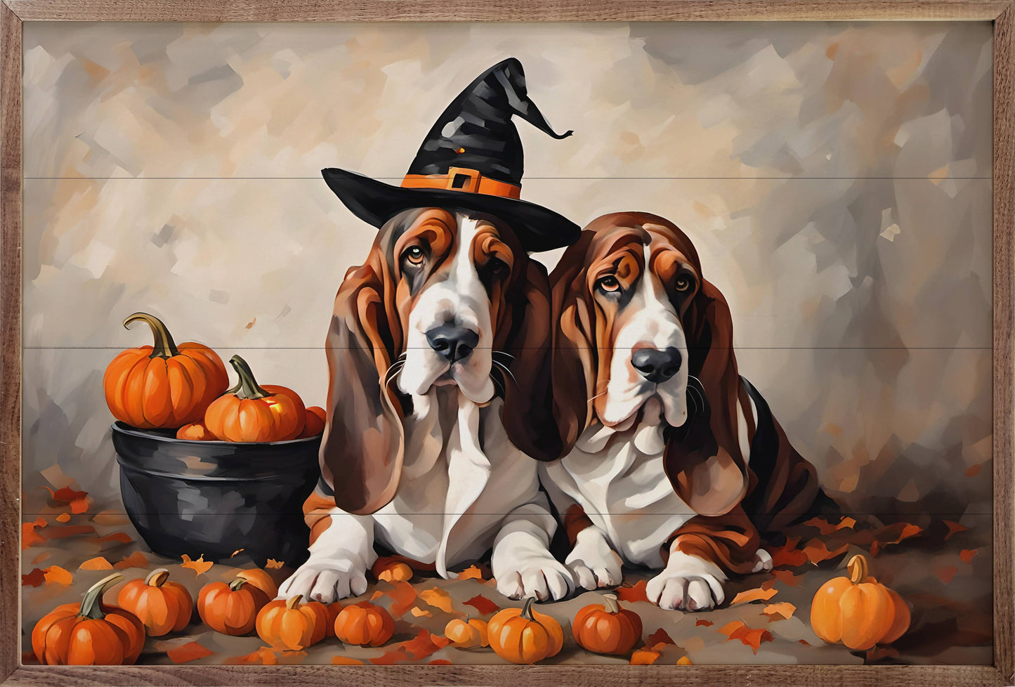 Kendrick Home - Two Bassets With Pumpkins: 8 x 5 x 1.5