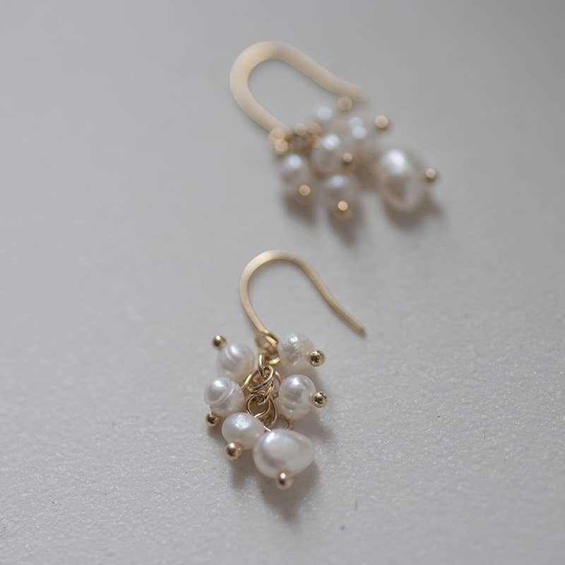 Haengseongworkshop - 18K Gold Plated 4mm Freshwater Pearls Dangle Earrings