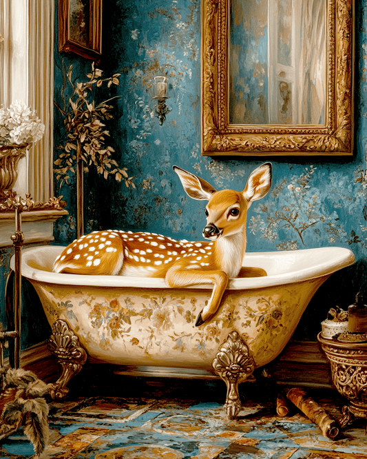 Mowbi - Fawn in Bathtub - Bathroom Wall Art Prints – 8″x10″ Artwork for 11″x14″ Frame