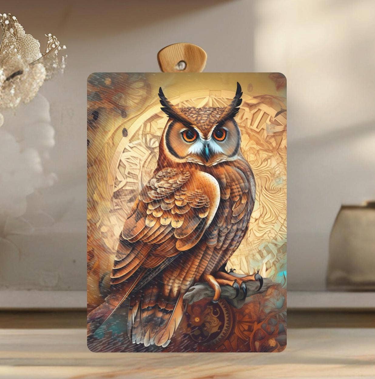 Fernville Creations - Owl Tempered Glass Cutting & Serving Board, Kitchen Art Gift: 12x15 Inch