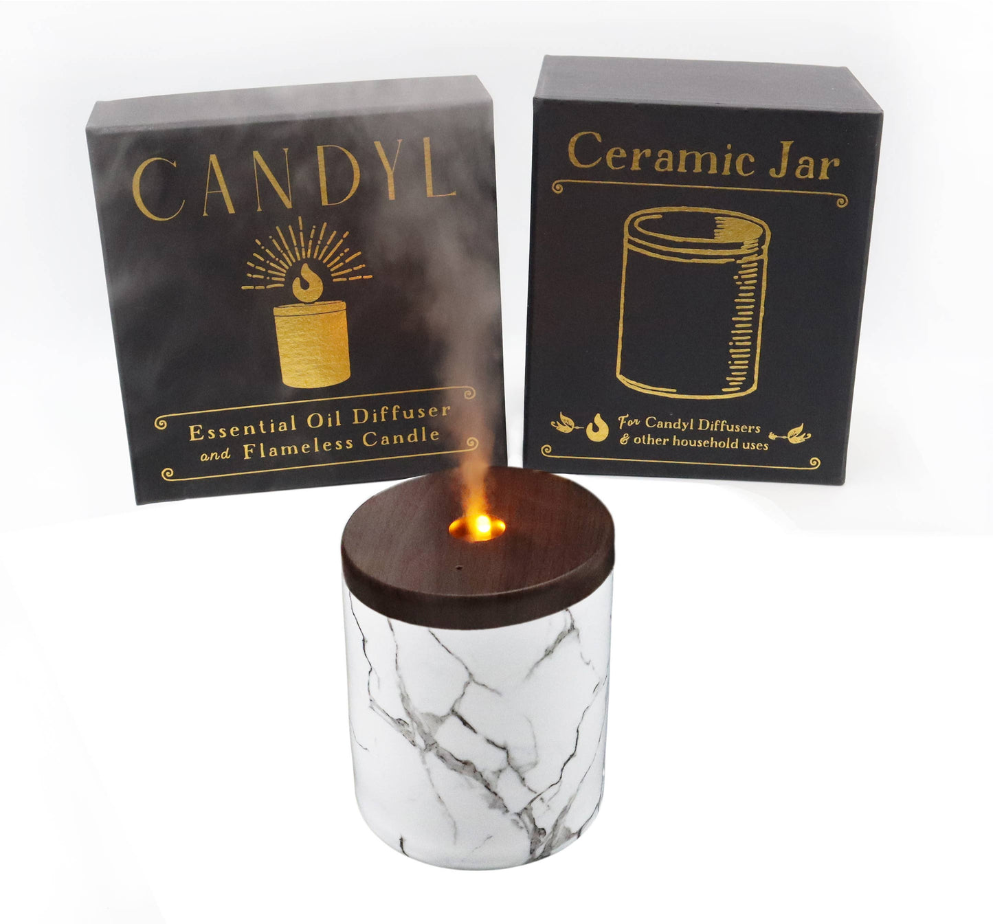 Candyl - Candyl Candle Diffuser with Rechargeable Battery: Black Jar, Light Wood Top
