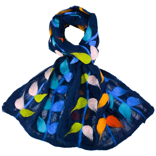 BNB Crafts Inc. - Blue Hand Felted Leaf Design Scarf
