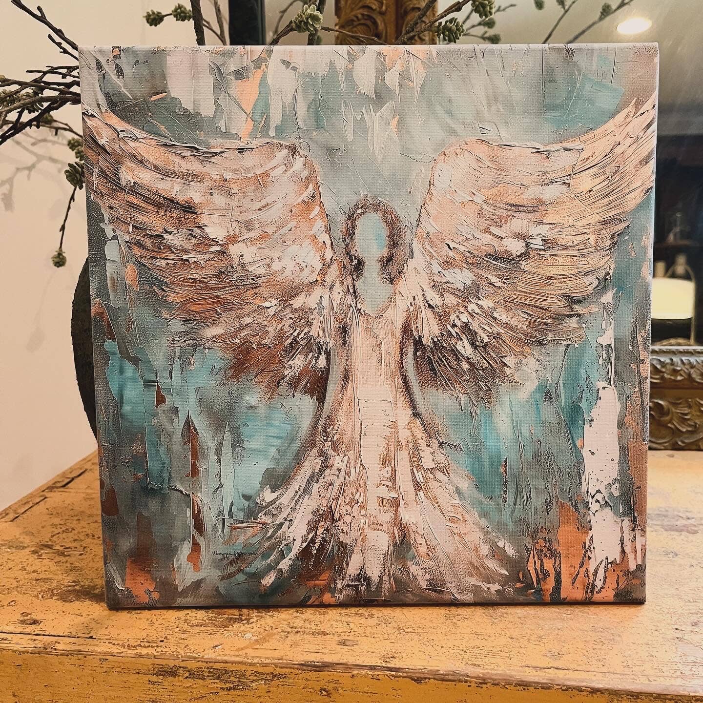 Rustic Nester - Angel canvas art print, Christian home wall decor, Spiritual: 12x12